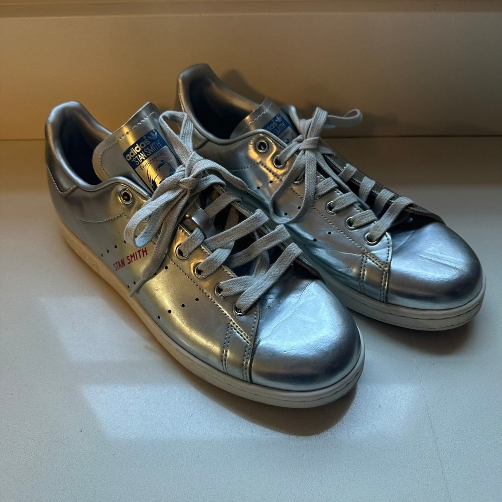 Adidas Stan Smith Metallic Silver Chrome Sneakers Male Low Top Shoes 9.5